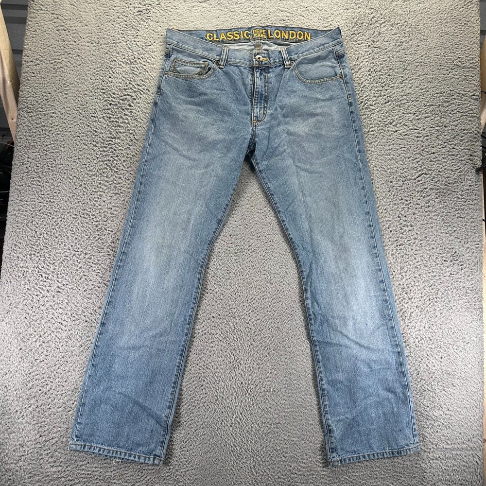VTG Pepe Jeans Mens 36x34 Blue Cotton Denim Straight Classic-Fit Faded Workwear